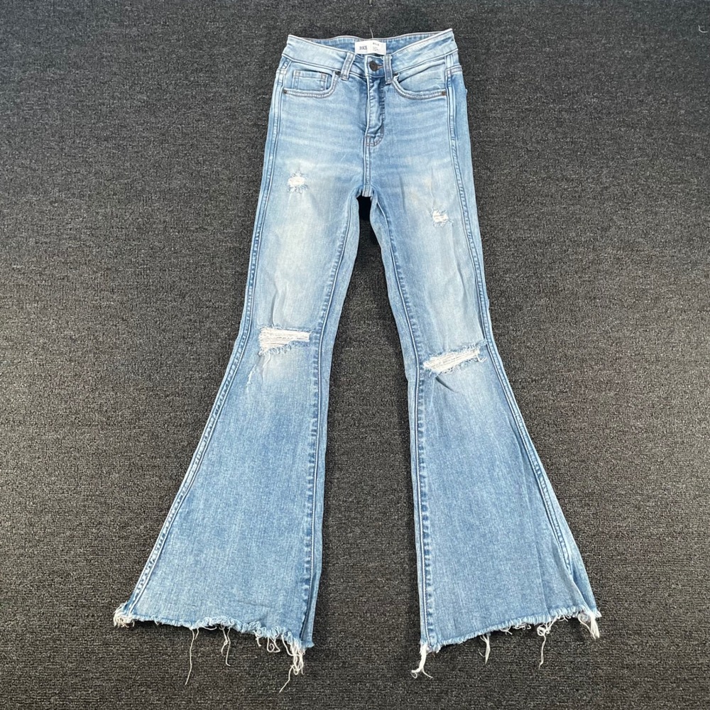 BKE Billie Flare Jeans Womens 24 Light Blue Good Distressed High Rise Slim Fit